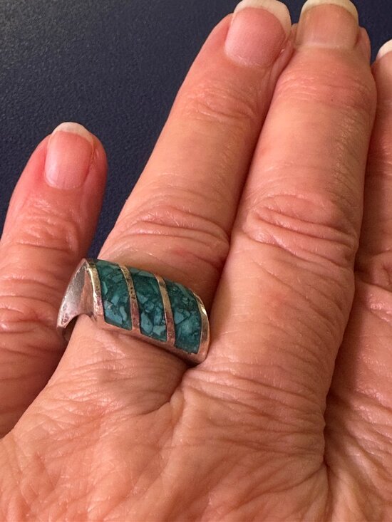 925 Sterling Silver Jewelry - Vintage Sterling Silver Mexico Turquoise Channel Inlay Ring | Size 9